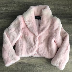Belle Fare light pink fur bomber jacket